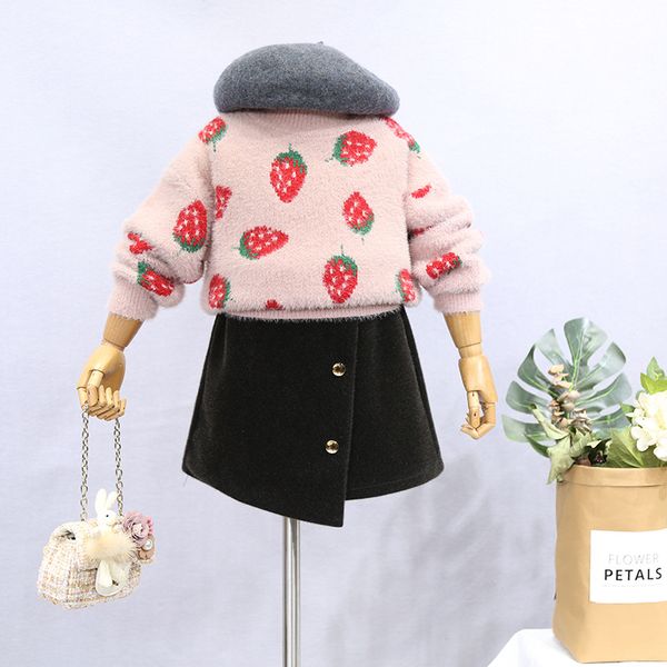 

girls sweaters foreign gas 2018 new winter baby baby strawberry water velvet children thickening hooded warm shirt, Blue