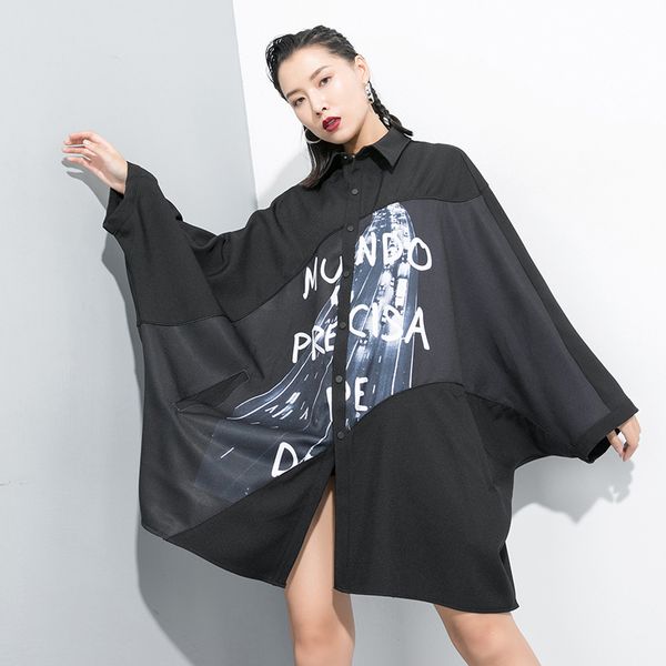 

bf plus size long sleeve shirt women oversized personality patchwork blouses batwing female streetwear blouse fashion sa308s30, White