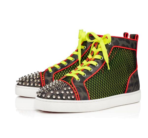 

designer high spikes toe red bottom sneakers shoes men women party wedding casual shoe louspikes orlato resille mesh fabric spikes, Black