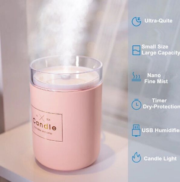 280ml Ultrassonic Air Humidifier Vela Romântico Light Soft Difusor Difusor Car Purifier Aroma Anion Mist fabricante