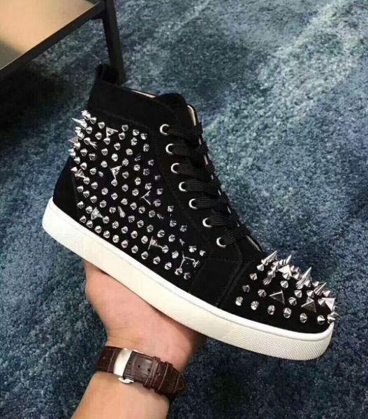 

designer fashion shoes studded spikes flat sneakers for men women glitter party lovers genuine leather casual rivet sneaker, Black