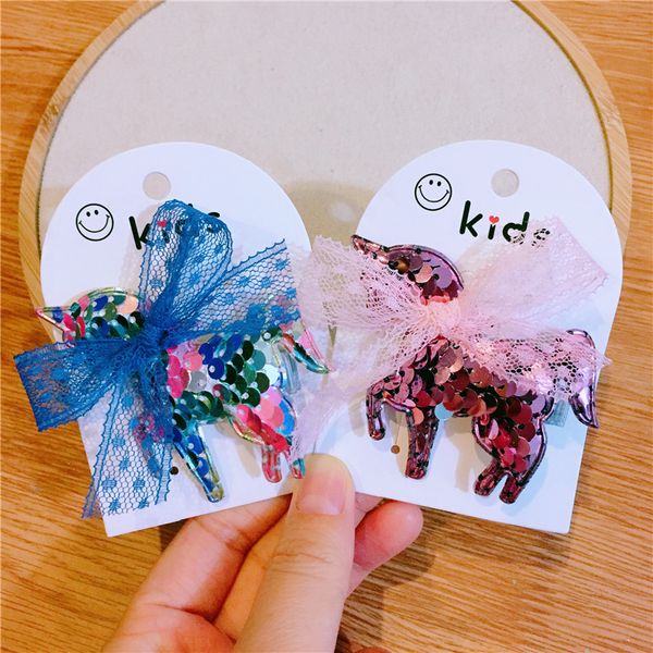 

bow sequins unicorn hairpin duckbill clips baby girl hair clips barrettes bobby pin korean children's hair accessories, Slivery;white