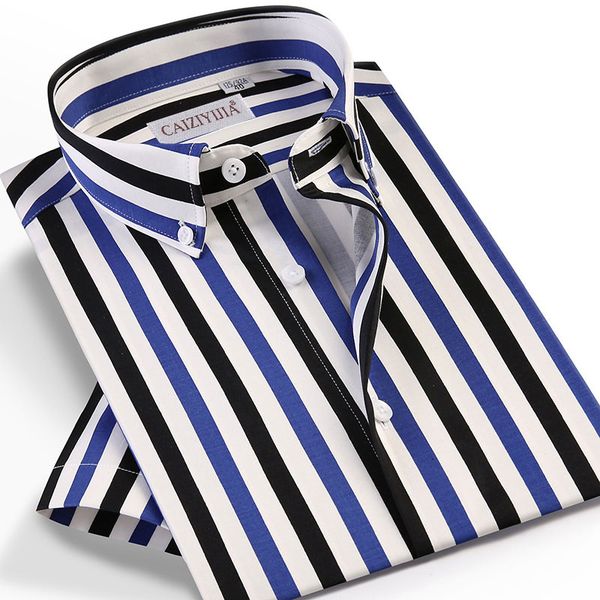 

мужская полосатая рубашка с коротким рукавом летняя мода новый роскошный бизнес повседневная рубашка дышащая тонкая работа 97% хлопок платье, White;black