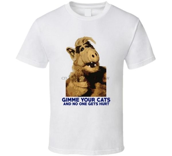 

alf gimme your cats funny 80s tv alien fan t shirt cartoon t shirt men new fashion tshirt ajax(1, White;black