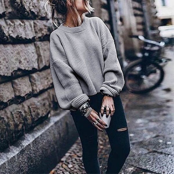 

sweater women 2019 autumn winter new solid color base sweater long sleeve o neck fashion harajuku slim female fa, White;black