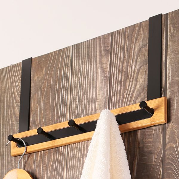 

hook on door bamboo and iron suitable for bathroom kitchen bedroom waterproof and rustproofhanging clothes without punch holes