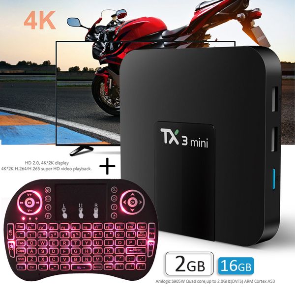 

android tv box tx3 mini android 8,1 amlogic s905w с wi-fi 2.4g поддержка smart tv 2 + 16gb с мини-клавиатурой 7 blacklight