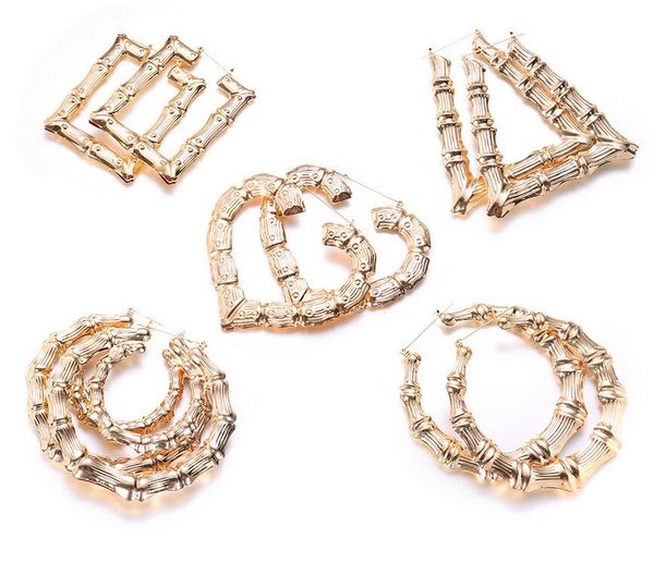 

luxury big earrings heart round shaped ethnic large vintage rose gold plated bamboo hoop earrings 5 styles mixed for women dhl free, Golden;silver