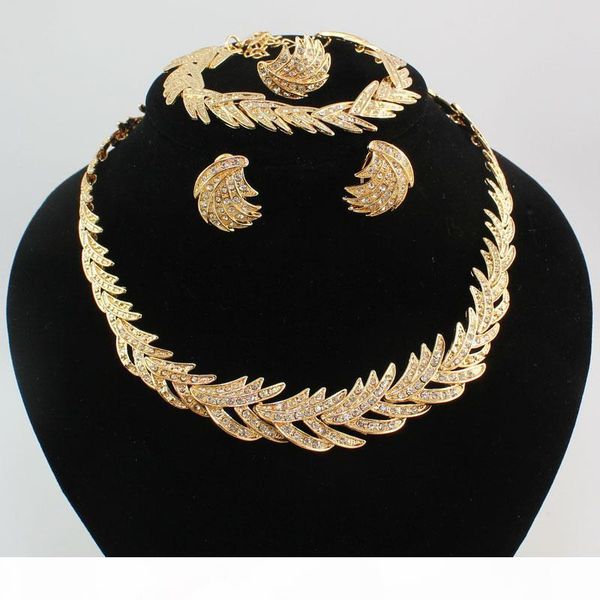 

new design 4pcs crystal vintage costume dubai african gold plated fashion rhinestone wedding bridal accessories jewelry sets, Slivery;golden