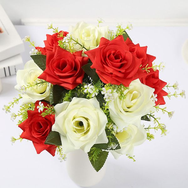 

simulation artificial flowers table wedding decoration 12 head deskgarden office home crimping crafts living room silk rose