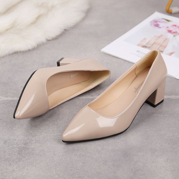 

2020 new patent leather working shoes thick pointed single shoes female sandals elegant women pumps black high heels lady u14-96