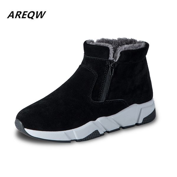 

2019 winter new warm snow boots men's casual korean fashion comfortable round head zipper men's shoes, Black