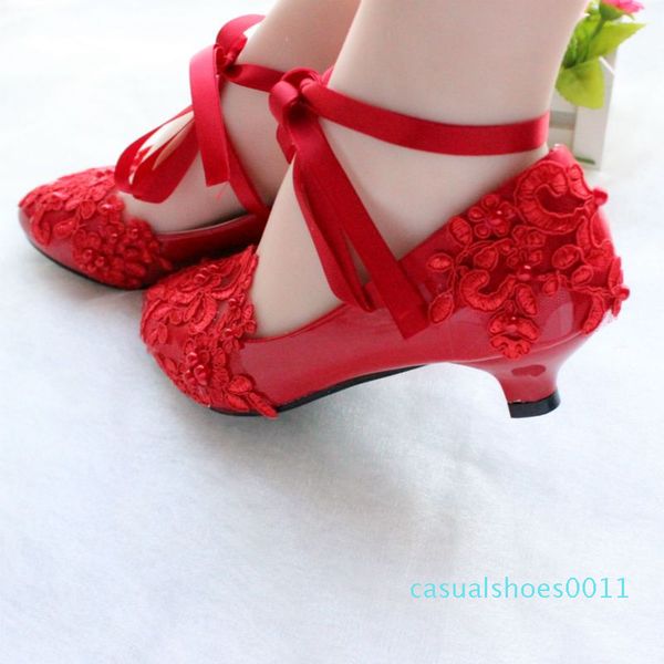 

red bridal lace strappy wedding shoes handmade bridesmaid shoes low heel white performance flat-bottomed p shoes 11c, Black