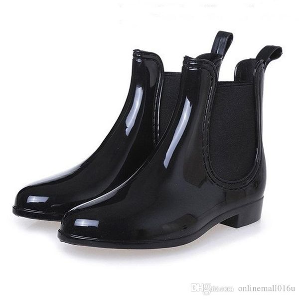 

spring winter boots brand design ankle boots rain boots elastic band shoes woman solid rubber waterproof flats, Black;red