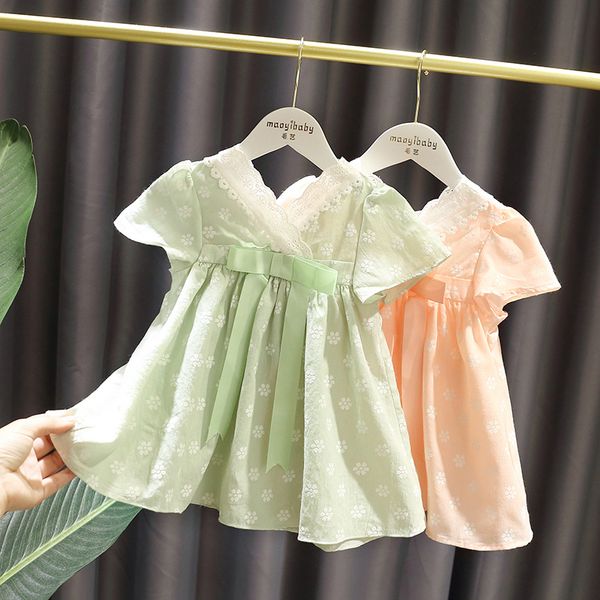 

детская дизайнерская одежда girls1-5-летние девочки фея платье с короткими рукавами женский ребенок летнее платье китайский стиль 3 девочки, Red;yellow