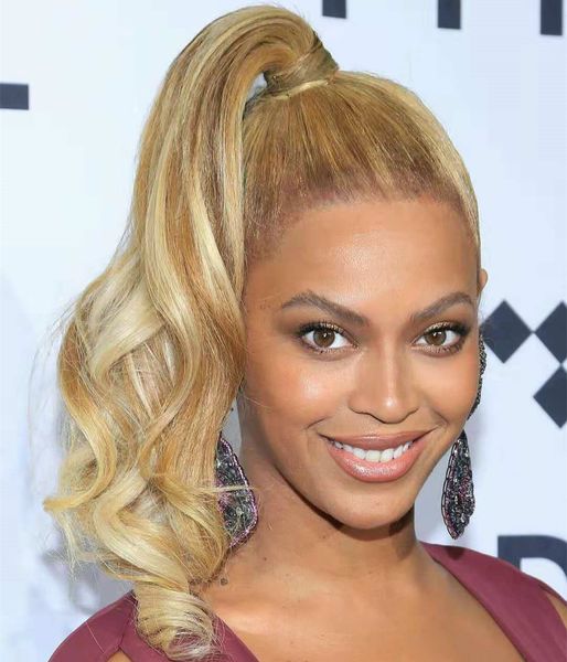 Beyonce Echthaar-Pferdeschwanz-Haarteile, Kordelzug-Pferdeschwänze, Kamm-Pferdeschwanz, lockige blonde Haarverlängerung, Clip-in-Haarverlängerung für Frauen