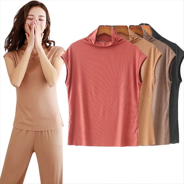 

high collar base women's short-sleeved 2019 summer women's loose outside t-shirt cotton t-shirt top, White