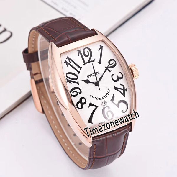 Novas horas secretas Curvex 8880 SE H1 Rose Gold prata textura Dial preto grande número automático Mens Watch Brown couro Timezonewatch E47a1