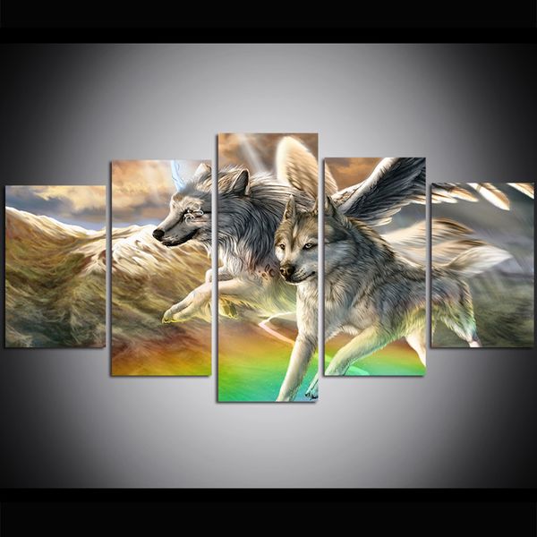 

5 piece large size canvas wall art wolf wolves art print oil painting wall art pictures for living room paintings wall decor