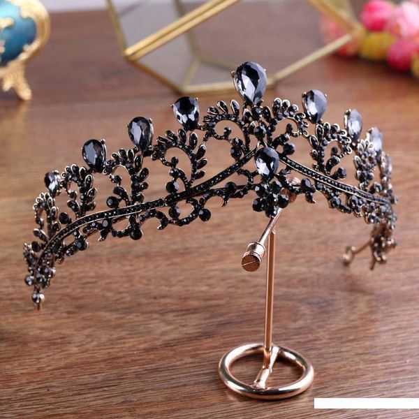 

new retro black rhinestones tiaras and crowns princess queen pageants diadem bridal bride wedding party hair accessories, Golden;white
