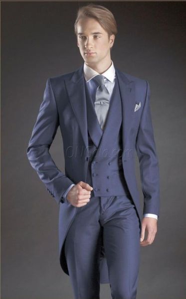

morning/tailcoat style men suits lapel groom tuxedos blue men wedding groomsmen ( jacket+pants+vest+tie ) e65, White;black