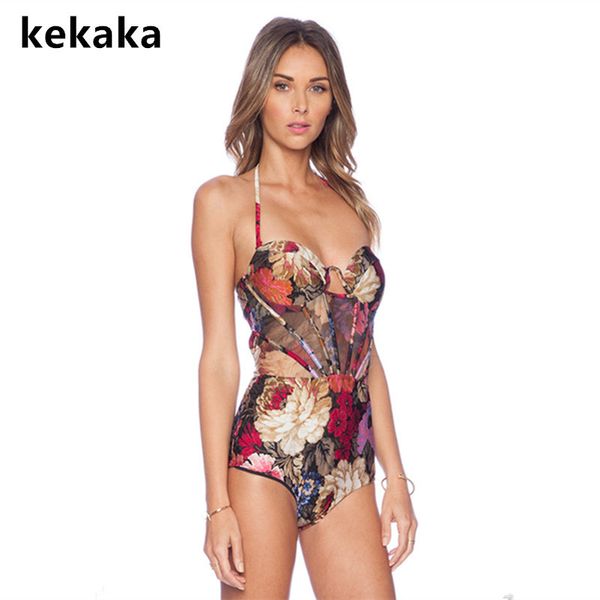 

kekaka luxury korean style gold floral print mesh one piece swimsuit 2019 deep v push up crochet swimwear bathing suit -xl, White;black