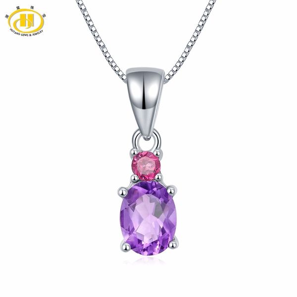 

hutang natural african amethyst rhodolite solid 925 sterling silver pendant necklace gemstone fine jewelry women's xmas gift, Golden;white