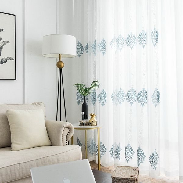

ins style embroidered blue retro floral sheer curtains semi transparent tulle curtains for kitchen living room