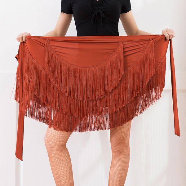 

2019 new latin dance skirt fringed waistband practice clothing woomen ballroom salsa tango tassel hip scarf skirts dwy1208, Black;red