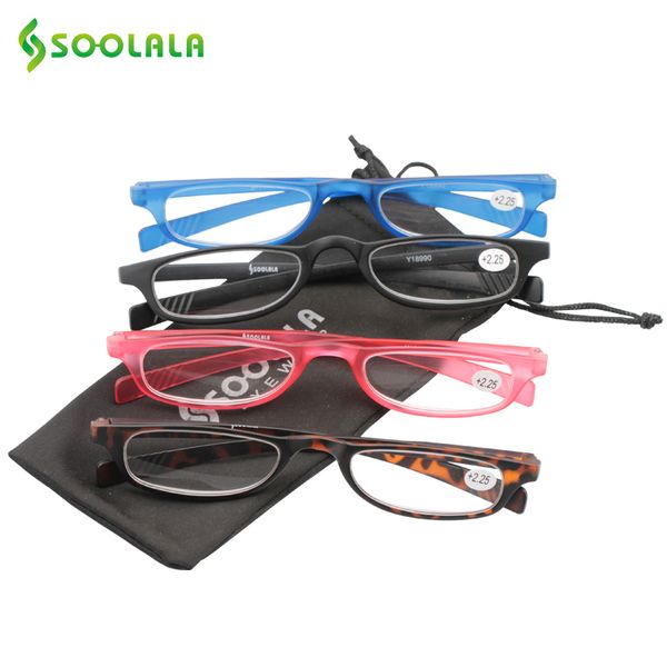 

soolala 4pcs womens mens flat pocket slim reading glasses lightweight rectangular presbiopia readers glasses +1.0 to 4.0