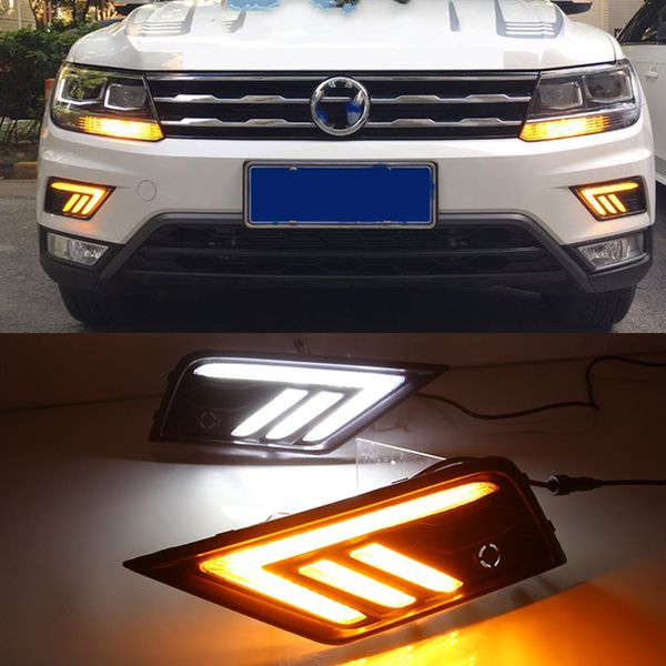 1 par Car luz DRL Daytime Running luz com virar amarelo luz de nevoeiro sinal para Volkswagen VW Tiguan 2017 2018 2019