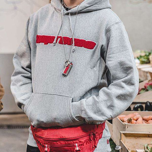 

19ss box logo chenille logo hooded sweatshirt fashion hoodies men women highstreet crewneck casual pullover, Black