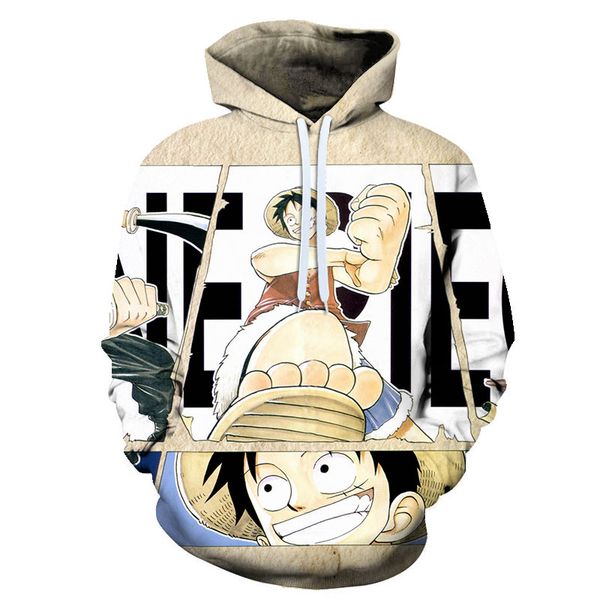 

new pattern character luffy printed hoodies men women anime one piece streetwear for male long sleeve sweatshirt, Black