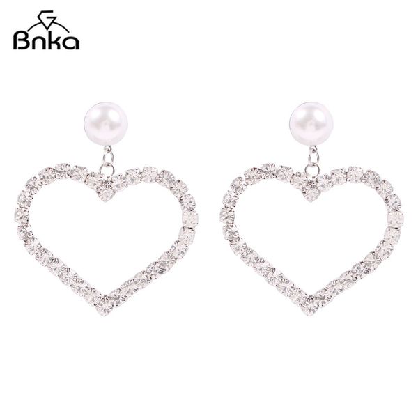 

exaggerated fashion crystal heart earrings contracted long women drop earrings jewelry for party night club, Silver