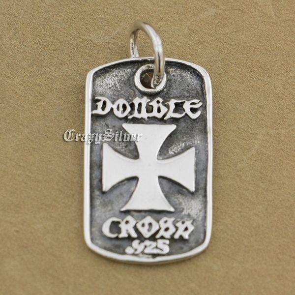 

925 sterling silver dog tag cross mens biker rocker punk pendant 9v009 just pendant