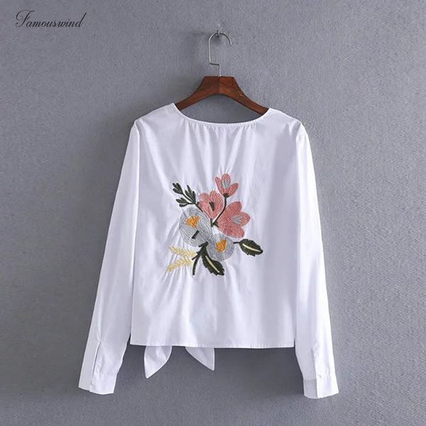 

женщины вышивка хлопок белая блузка o шеи обычный лук назад цветы вышиванку летние повседневный женские топы, White