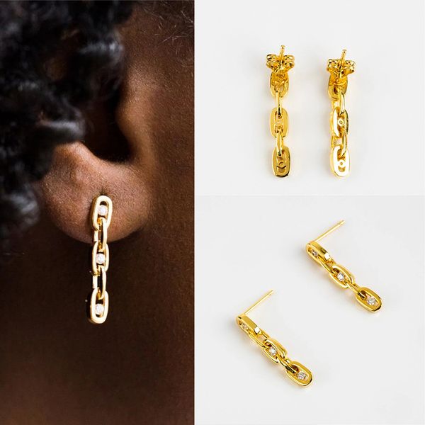 

simple metal chain modeling punk style dinner party holiday gift women's jewelry gold drop earrings, Silver