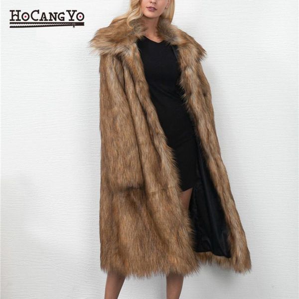

hcyo плюс размер женщины длинные пальто сыпучие вскользь искусственного меха женщины длинные пальто и куртки теплый толстые шубы женские кур, Black