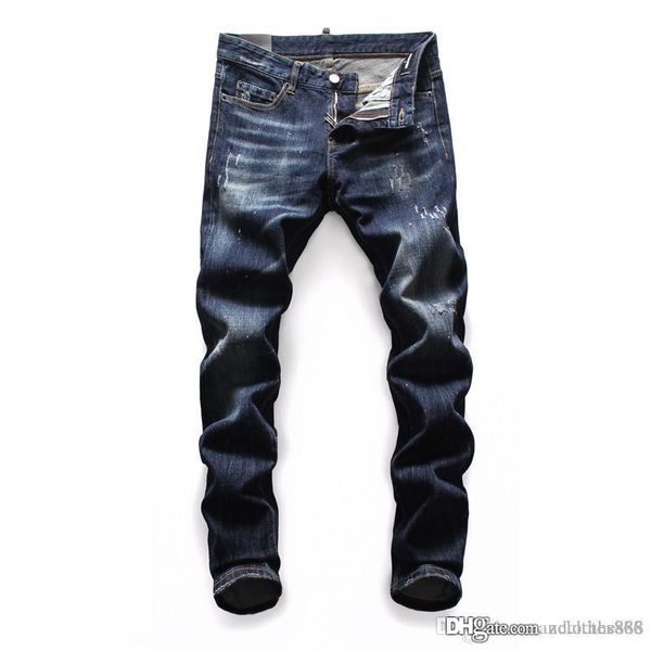 

trend brand jeans stretch wrinkle slim nostalgic jeans mens feet pants tide brand designerjeans for men mens pants, Blue