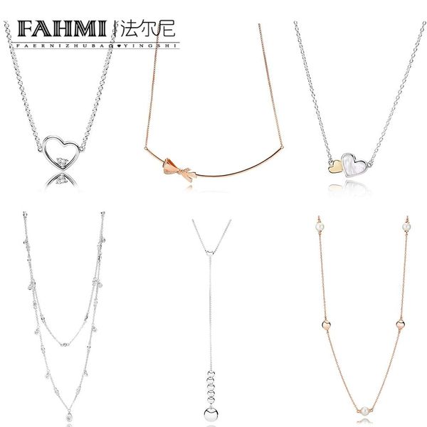 

fahmi 100% 925 sterling silver string of beads contemporary pearls chandelier droplets rose gold bow hearts of love necklace