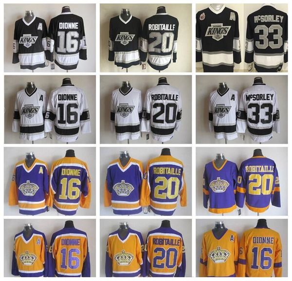 

men 16 marcel dionne jerseys los angeles kings hockey 20 luc robitaille 33 marty mcsorley vintage ccm black white yellow purple, Black;red