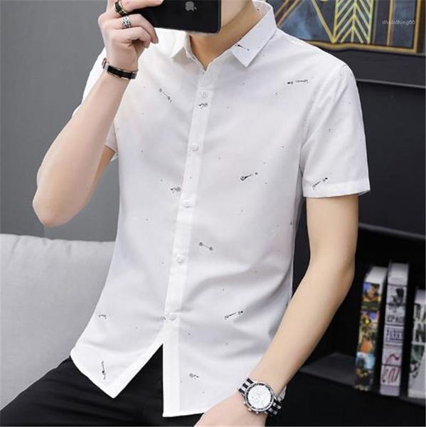 

fashion spring summer short shirt cotton print leisure business turn down collar shirt mens designer shirt, White;black