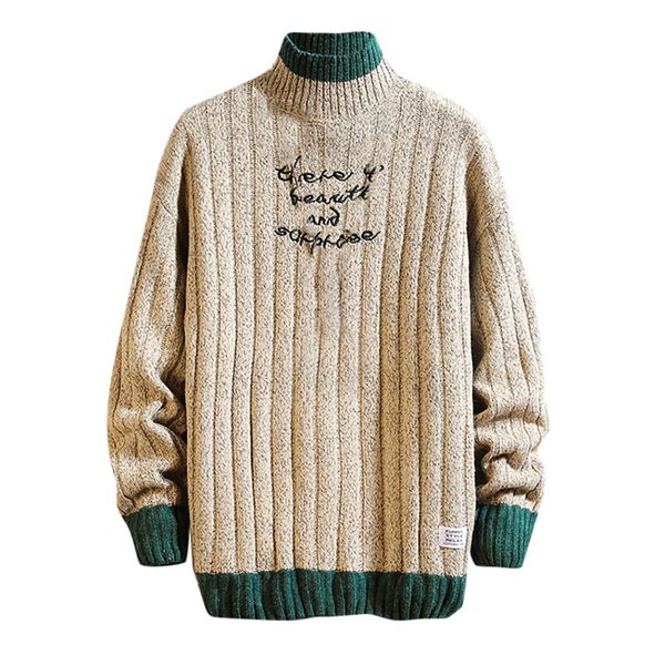 

autumn and winter turtleneck sweater men korean version letter print youth clothing students winter warm thick knitted sweater, White;black