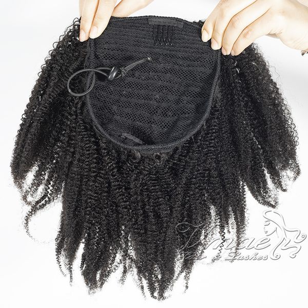

brazilian natural black curly 4c 120g horsetail cuticle aligned elastic band drawstring ponytail virgin human hair extension