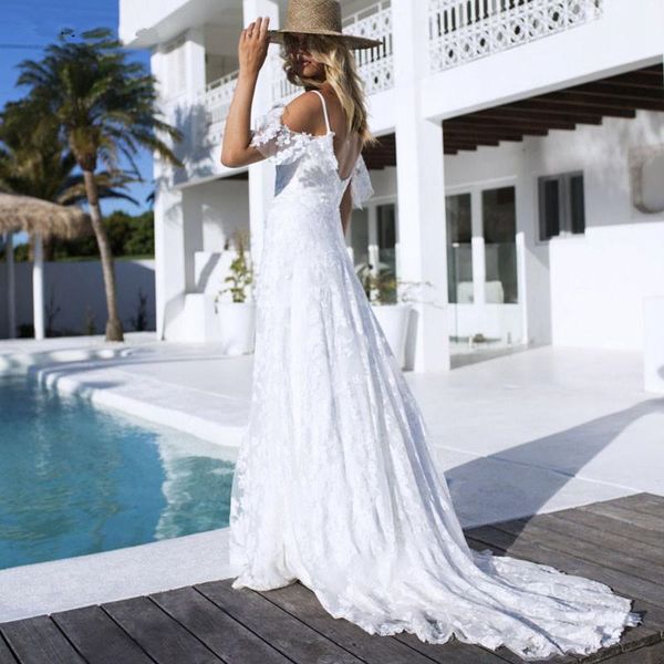 

кружева сад свадебные платья 2019 элегантный с плеча бретельках развертки поезд длинные русалка свадебные платья настройка плюс размер, White