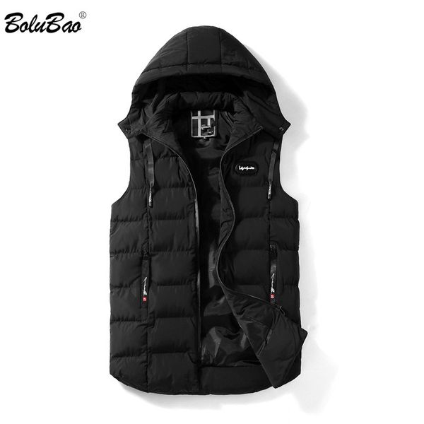 

bolubao brand vest men 2019 new men's solid color hooded vests zipper pocket decoration male warm winter jacket vest, Black;white