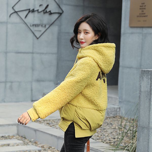 

2019 warm thicken hooded ladies short coats parka womens jackets new arrival granular velvet women winter jacket cotton padded, Black