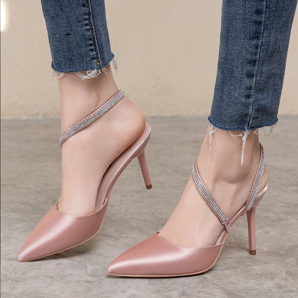 

2020 elegant rhinestone high heels women temperament pointed toe wedding shoes women fashion crystal party shoes women, Black