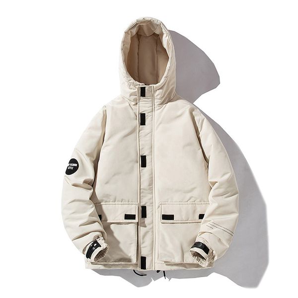 

winter new jacket men fashion solid color casual thick warm hooded coat man streetwear wild loose cotton male clothes s-3xl, Black