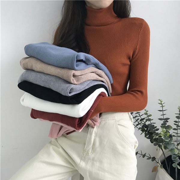 

aossviao 2019 turtleneck warm women sweater autumn winter knitted femme pull slim high elasticity soft female pullovers sweater, White;black